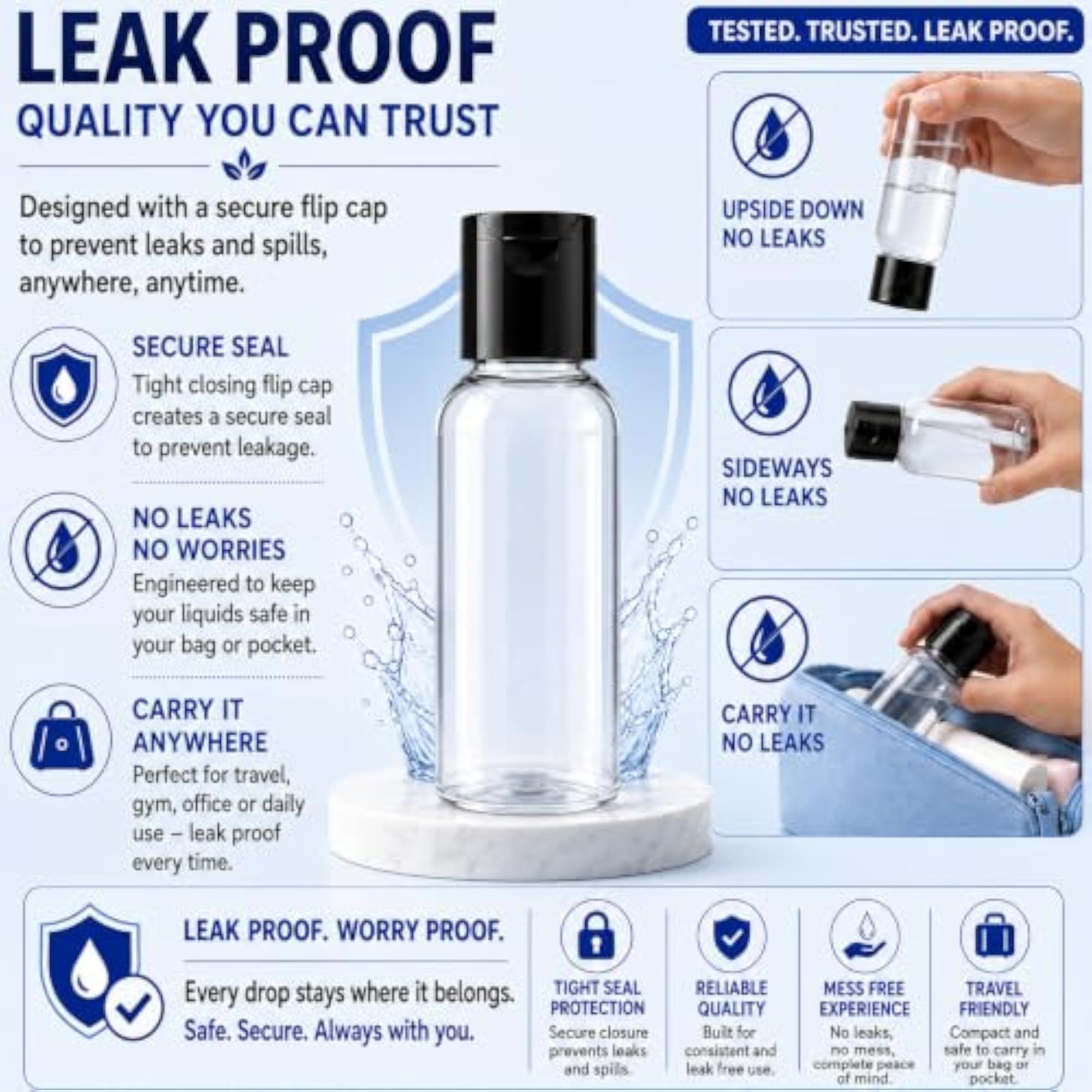 Flip Cap Empty Plastic Travel Bottles, Pack of 24